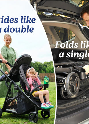 Graco Ready2Grow LX 2.0 Double Stroller, Twin Baby Stroller Features Bench Seat and Standing Platform Options, Compact Fold Perfect for Baby Travel, Clark