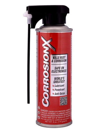 CorrosionX Rust Inhibitor, Industrial-Strength Dielectric Corrosion Prevention, Lubricant & Penetrant for Marine, Automotive, Electronics & RV Use, Protects Bolts, Cables, Engines, Parts, 6oz Aerosol