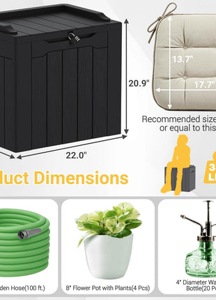 Greesum Outdoor Storage Box 31 Gallon Storage Box with Lid for Patio Furniture, Garden Tools, Pool Supplies, Waterproof and UV Resistant, Lockable, Dark Black