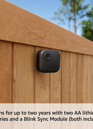 Blink Outdoor 4 – Wireless smart security camera, two-year battery life, 1080p HD day and infrared night live view, two-way talk. Sync Module Core included – 3 camera system