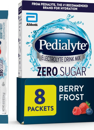 Pedialyte Electrolyte Drink Mix With Zero Sugar | Hydration With Key Electrolytes | Great Hydration Low in Calories | Berry Frost, 8 Powder Packets