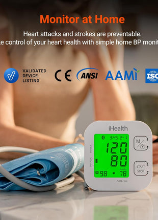 iHealth Track Smart Upper Arm Blood Pressure Monitor with Wide Range Cuff That fits Standard to Large Adult Arms, Bluetooth Compatible for iOS & Android Devices