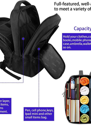 MATEIN Business Laptop Backpack, 15.6 Inch Travel Work Bag for Men Women | Water Resistant Daypack, Personal Item Bag Size, Anti Theft Pocket, Luggage Strap, Computer Backpack for Work College, Black