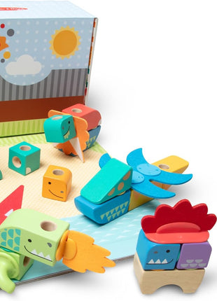 Melissa & Doug BlockablesTM Dinosaur Snap and Play, Mix and Match Connectable Wooden Building Blocks Play Set Toy for Preschool Boys and Girls (69 Pcs) - FSC Certified
