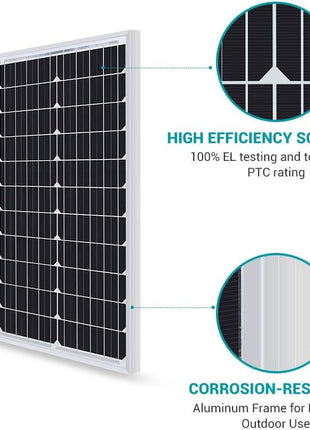 Renogy Solar Panel 50 Watt 12 Volt, High-Efficiency 50W Solar Panel Monocrystalline PV Module Power Charger for RV Marine Rooftop Farm Battery and Other Off-Grid Applications
