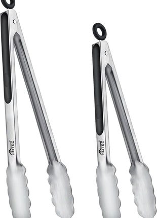Hotec Stainless Steel Kitchen Tongs, Set of 2-9 inch and 12 inch, Locking Metal Food Tongs for Cooking, Serving, BBQ, Grill Non-Slip Grip