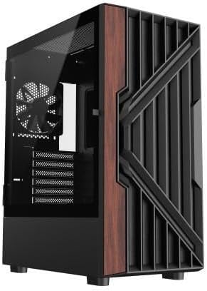 DIYPC DIY-G18-WD Black USB3.0 /Type C ATX Mid Tower Gaming Computer Case w/Tempered Glass Side Panel and Walnut Wood Front Panel