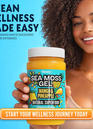 Biolore Sea Moss Gel Mango-Pineapple Made in USA Raw Wildcrafted Irish Seamoss Essential Vitamins Trace Minerals Vegan Superfood, Jam, Jelly & Sweet Spread Gifts (Mango-Pineapple 8OZ)