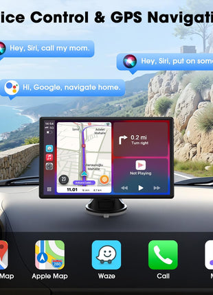 Topexplore 9" Carplay Screen for Car, Upgrade Portable Touchscreen | Car Play & Android Auto with Bluetooth, Mirror Link, Voice Control, Hands-Free Calling, Plug & Play for Family Road Trip