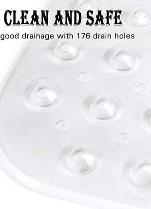 YINENN Bath and Shower Safety Mats 40x16 inch, Non Slip with Suction Cups for Bathroom Stall and Tub Floor, Extra Large and Machine Washable, Drain Holes Keep Bathtub Clean, Clear