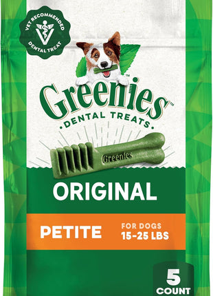 Greenies Veterinarian-Recommended Adult Natural Dental Dog Treats Petite Size, Dog Dental Chews, Original Flavor, 36 oz. Pack, 60 Count