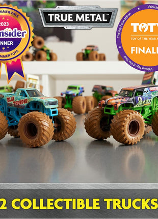 Monster Jam, Mystery Mudders 2-Pack Monster Trucks, Official 1:64 Die-Cast Vehicles, Wash to Reveal (Styles Will Vary), Kids Toys for Boys 3 and Up