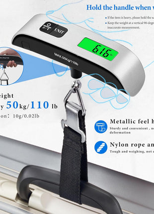 Luggage Scale, 110lb Luggage Weight Scale with 4 Unit Switching Functions&LED Display, Luggage Scale Travel Digital for Weighing Luggage, Backpacks, Packages and Markets