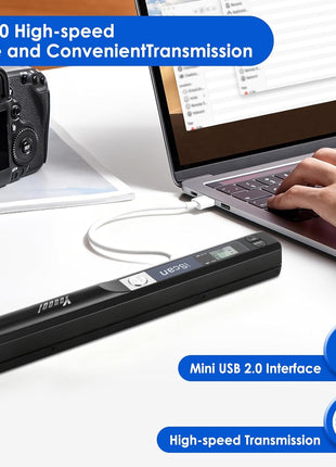 Portable Document Scanner, 900DPI Handheld Scanner Wand for Documents & Receipts, A4 Photo Image Scanner JPG/PDF, Portable Scanner for Laptop, USB 2.0 High Speed Transfer, Supports Micro SD Card