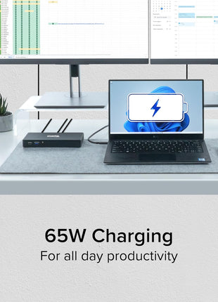 Plugable USB-C Docking Station Dual Monitor 4K 60Hz (2×HDMI), 65W Charging, Gigabit Ethernet, USB-C & 3×USB-A 5Gbps, Audio, Driverless for Windows/ChromeOS (UD-MSTH2)