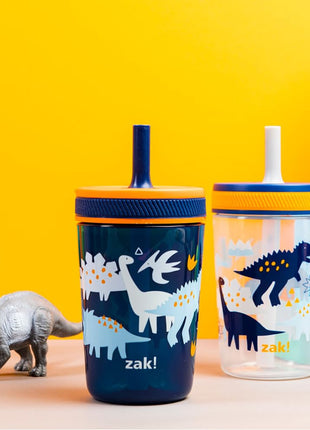Zak Designs Kelso Toddler Cups For Travel or At Home, 15oz 2-Pack Durable Plastic Sippy Cups With Leak-Proof Design is Perfect For Kids (DinoRoar, Zaksaurus)