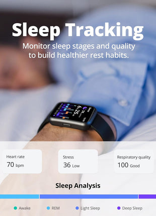 Fitness Tracker for Men & Women with 1.47inch HD Display, Heart Rate & SpO2 Tracking, Sleep & Activity Monitor, 100+ Sports Modes, 3ATM Waterproof Smart Band, Works with Android & iOS, Black