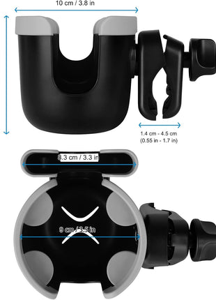 Accmor Stroller Cup Holder with Phone Holder, Bike Cup Holder, Universal Cup Holder for Uppababy Nuna Doona Strollers, 2-in-1 Cup Holder for Walker, Wheelchair, Scooter