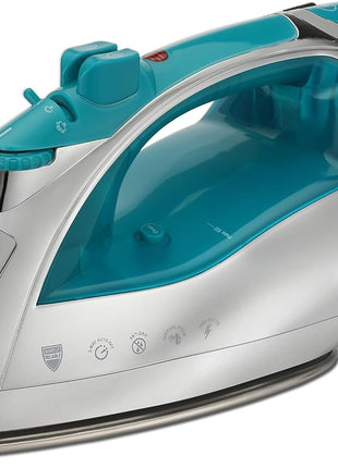 Sunbeam Turbo Steam Iron, 1400 Watt, Nonstick Ceramic Soleplate, Horizontal or Vertical Shot of Steam, Quick Heating, 3 Way Auto Off, White and Chrome (Chrome/Teal)