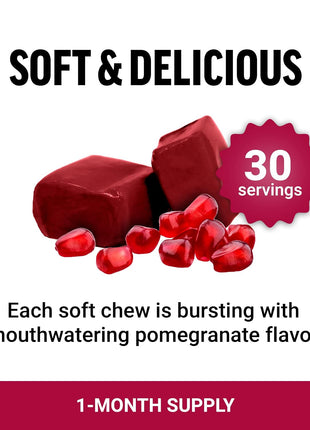 Force Factor Pomegranate Soft Chews for Healthy Aging | Made with Real & Premium Pomegranate Juice Powder, Non-GMO, Gluten-Free, Vegan, Pomegranate Flavor, 30 Soft Chews