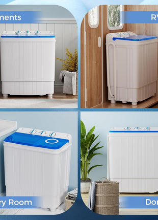 Giantex Portable Washing Machine, 17.6lbs Compact Washer Spinner Combo with Pump Drain, Twin Tub 11lbs Wash & 6.6lbs Spin, Lavadoras Portatiles for Apartment RV Dorm College (White & Blue)