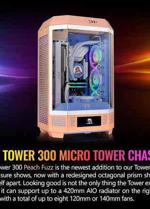 Thermaltake Tower 300 Summer Edition Peach Fuzz Micro-ATX Case; 2x140mm CT Fan Included; Supports Up to 420mm Radiator; Horizontal Display Capable; CA-1Y4-00SKWN-00; 3 Year Warranty