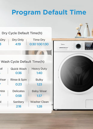 Midea 24 Inch All-in-One Front Load Washer Dryer Combo, 2.7 Cu.ft 26lbs Ventless Full-Automatic Washing Machine with Steam Care, Overnight Dry, 1400 RPM 16 Wash Cycles, White