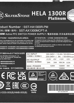 Silverstone Technology HELA 1300R Platinum ATX 3.0 / PCIe Gen 5 1300W Fully Modular Power Supply with Compact Dimensions, SST-HA1300R-PM