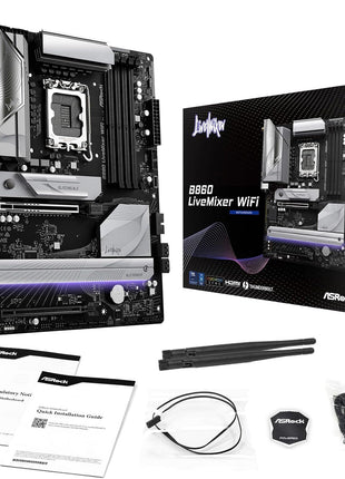 ASRock B860 Live Mixer WiFi 6E LGA1851 DDR5 ATX Motherboard Intel Core Ultra Series 2 12+1+1+1+1 Power Phase PCIe 5.0 x16 Thunderbolt 4 Wi-Fi 6E DDR5 8666+ (OC) 3x M.2 (Gen5/4) 2.5G LAN BIOS Flashback
