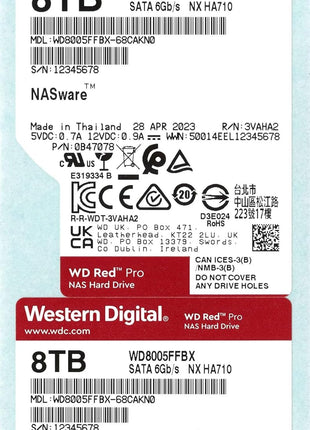 Western Digital 8TB WD Red Pro NAS Internal Hard Drive HDD - 7200 RPM, SATA 6 Gb/s, CMR, 256 MB Cache, 3.5 inch - WD8005FFBX