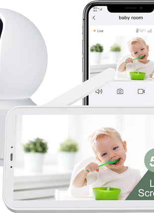 ARENTI WiFi Baby Camera Monitor, 5-inch Screen, Smartphone App, Motion Tracking, Timed Detection, Encrypted Connection, Super Night Vision, 2-Way Talk, Temp Sensor, Lullaby, Support Local Storage