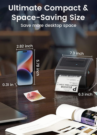 Bluetooth Shipping Label Printer with Built-in Label Bin | D450BT 4x6 Thermal Label Printer for Shipping Packages, Thermal Printers Compatible with Android, iPhone, Windows, macOS, UPS