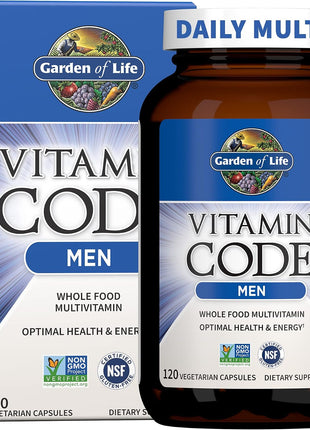 Garden of Life Vitamin Code Whole Food Multivitamin for Men - 120 Capsules, Vitamins for Men, Fruit & Veggie Blend and Probiotics for Energy, Heart, Prostate Health, Vegetarian Mens Multivitamins