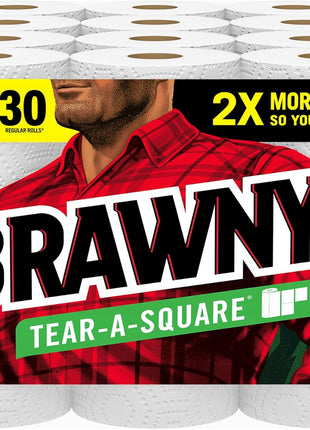 Brawny Tear-A-Square Paper Towels, 12 Double Rolls = 24 Regular Rolls, 3 Sheet Sizes (Quarter, Half, Full), Strength for All Messes, Cleanups, and Meal Prep