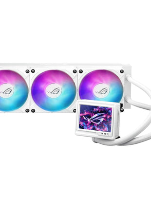 ASUS ROG RYUJIN III 360 ARGB EXTREME White Edition all-in-one AIO CPU liquid cooler, AMD Ryzen 9000 & Intel® CoreTM Ultra Ready, Asetek Gen8 V2 pump;high airflow static pressure magnetic fans; 3.5 inch LCD