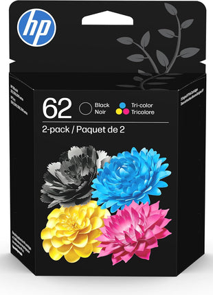 HP 62 Black/Tri-color Ink Cartridges for HP Printers (2-pack) | Works with Printer Series: ENVY 5540, 5640, 5660, 7640, OfficeJet 5740, 8040, OfficeJet Mobile 200, 250 | N9H64FN