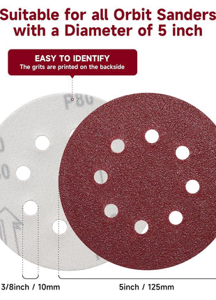 165 PCS 5 Inch Sanding Discs,Round Hook and Loop Sandpaper for Random Orbital Sander 40 60 80 120 150 240 320 400 600 Grit