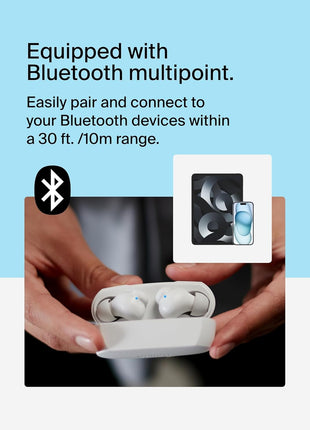 Belkin SoundForm Rhythm True Wireless Earbuds with Built-in Microphone, USB-C Fast Charging, 28H Battery Life, IPX5 Water Resistance - Bluetooth Earbuds for iPhone, iPad, Galaxy, Pixel, & More - White