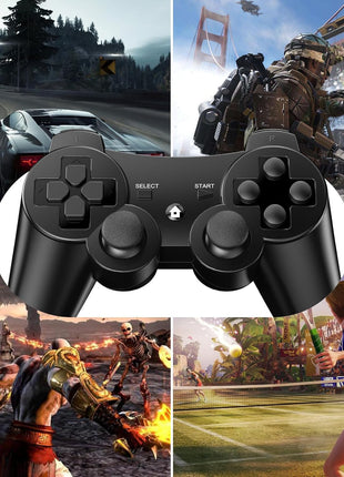Diswoe Controllers for PS-3, Wireless PS-3 Controller 2 Pack, Bluetooth Gamepad Joystick, Double Vibrating Controller for Play_station 3 with 2 USB Charging Cables Thump Grips, Black