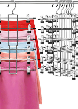 Pants Hangers with Clips,Space Saving Hanging Closet Organizer-6 Tiers Skirt Hangers with 360° Swivel Hook,Closet Organizer-Clothes Hangers- College Dorm Essentials Apartment Essentials-2 Pack