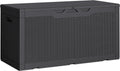 Greesum 100 Gallon Resin Deck Box Lockable Large Outdoor Storage Boxes for Garden Tools, Patio Furniture Cushions, Pool Supplies, Black