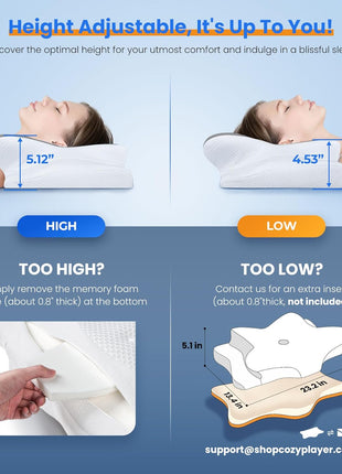 Ultra Pain Relief Cooling Pillow for Neck Support, Adjustable Cervical Pillow Cozy Sleeping, Odorless Ergonomic Contour Memory Foam Pillows, Orthopedic Bed Pillow for Side Back Stomach Sleeper