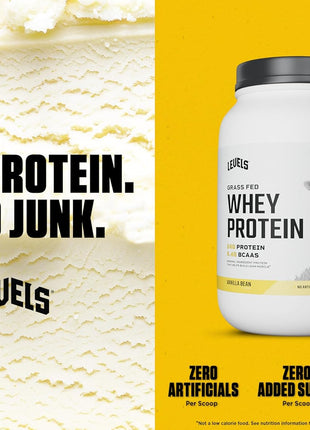 Levels Whey Protein Powder, No Artificial Ingredients, Vanilla Bean, 2LB | 24G of Protein, 5.4G BCAAs, Clean Ingredients, Hormone Free Dairy, No Fillers, No Added Sugar, No Junk