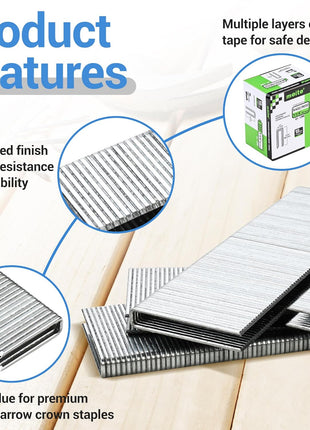 meite 18 Gauge 1/4-Inch Narrow Crown Staples, 1-1/4-Inch Length Heavy Duty Galvanized Upholstery Staples for Electric or Pneumatic Narrow Crown Stapler Guns (4,000 PCS)