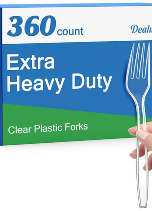 Dealusy 360 Count Extra Heavy Duty Clear Plastic Forks Disposable, BPA-Free, Heat Resistant, Solid and Durable Disposable Forks Bulk, Premium Plastic Forks heavy duty for Party Supply
