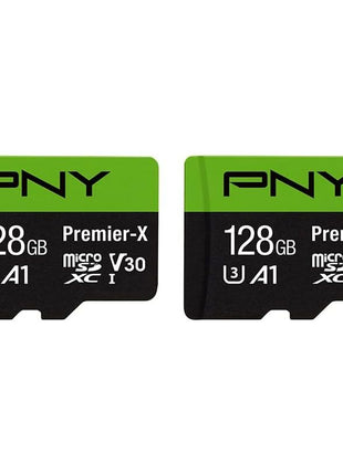 PNY P-SDU128X2V31100PX-GE 128GB Premier-X Class 10 U3 V30 microSDXC Flash Memory Card 2-Pack - 100MB/s, Class 10, U3, V30, A1, 4K UHD, Full HD, UHS-I, Micro SD