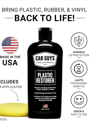 CAR GUYS Plastic Restorer | Bring Plastic, Rubber, and Vinyl Back to Life! | User Friendly Trim Restorer | Safe Auto Detailing Supplies | 8 Oz Kit with Foam Applicator