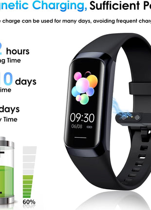 Fitness Tracker, 24/7 Heart Rate Blood Oxygen Blood Pressure Body Temp Monitor Sleep Calorie Tracker with 1.1inch AMOLED Touch Color Screen Pedometer Smart Watch Waterproof for Women Men