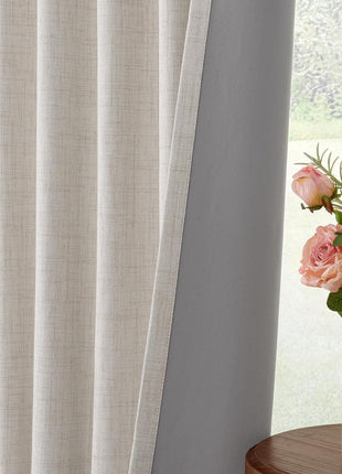 INOVADAY 100% Blackout Curtains for Bedroom, Black Out Curtains 84 Inch Long, Clip Rings Linen Blackout Drapes, Thermal Insulated Room Darkening for Living Room, 2 Panels   Beige,W50xL84