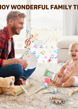LeeQee Montessori Wooden Musical Instruments Set, Xylophone for Toddlers 2+ | Neutral Boho Colors, Nursery Decor Friendly, Sensory Percussion Toys for Preschool Boys and Girls, Early Learning Gift
